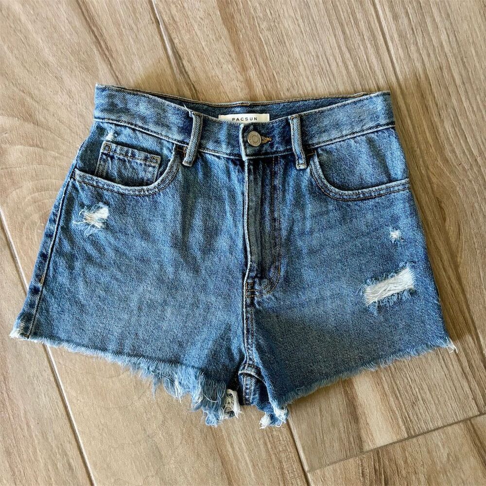 PacSun Women's High Rise Distressed Denim Shorts Blue Size 24